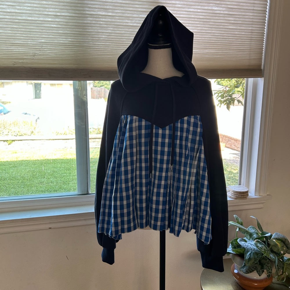 Sea Black and Blue Plaid Hoodie